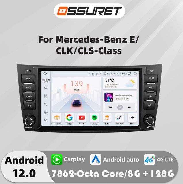 OSSURET Android Autoradio mit 4G, Carplay und GPS für Mercedes Benz E-Klasse W211, CLS, CLK, G-Klasse, Farbe: Schwarz - Bild 1