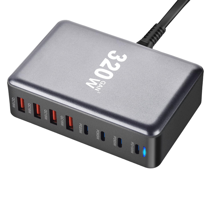 320W GaN Desktop Ladegerät mit 8 USB-C Ports und PD Schnellladung, Grau - Bild 3