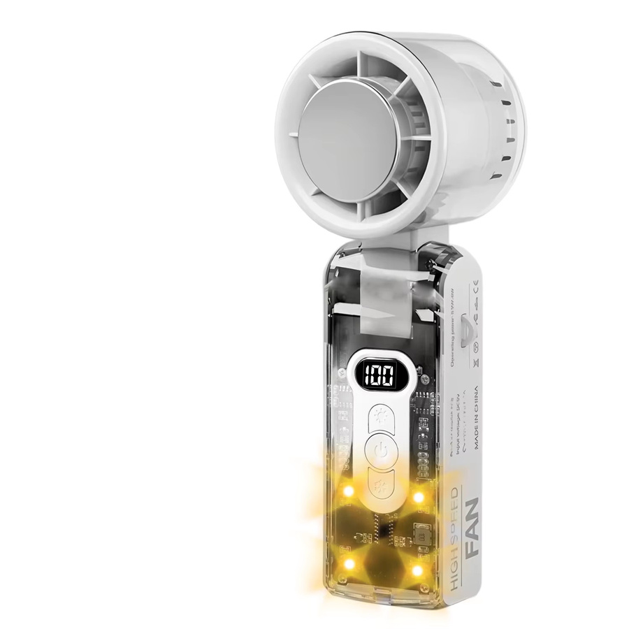 Fireurus Mini Hochgeschwindigkeits-Faltventilator mit Kühlfunktion und digitaler Anzeige in Weiß, wiederaufladbar - Bild 2