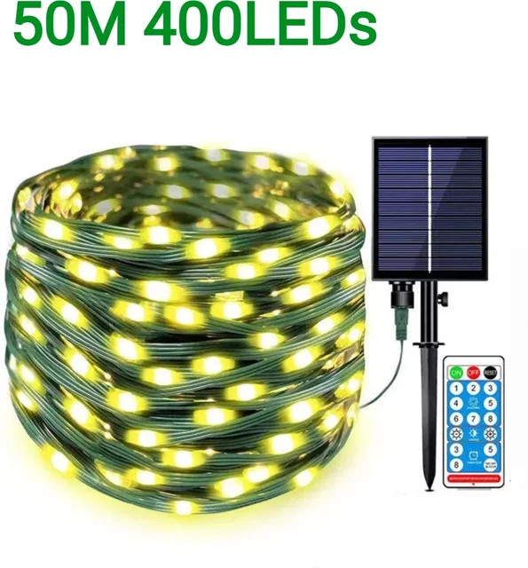 Gyarfas Solar-LED-Lichterkette für den Außenbereich mit Gummi-Kabel und 8 Modi in Schwarz - Bild 1