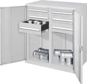 Kappes Schwerlastbeistellschrank Mod. 74 in Grau mit Vollblechtüren, internen Schubladen, Regalböden und Schloss, B/T/H: 60 x 60 x 111 cm - Bild 1