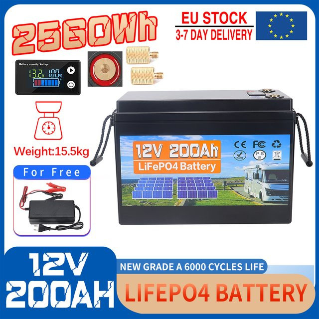 Likctt LiFePo4 Batterie 12V 200Ah mit integriertem BMS, Lithium-Eisenphosphat-Akkupack in Schwarz für Wohnmobile, Golfcarts und Solarspeicher - Bild 1