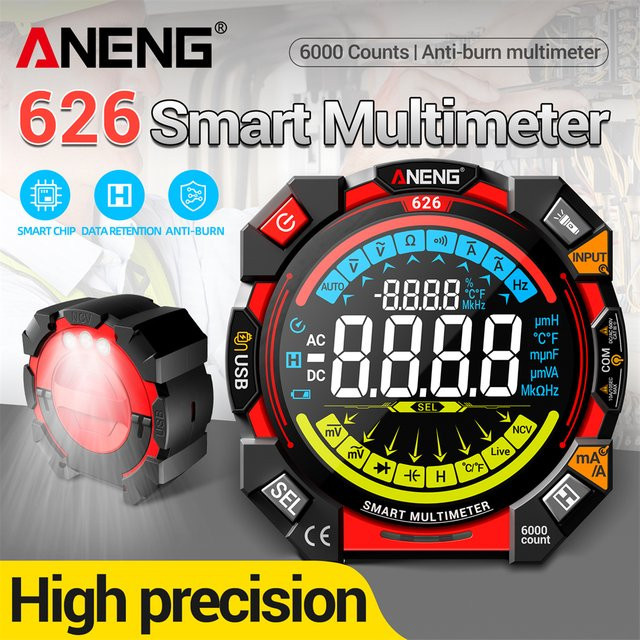 ANENG 626 Smart Multimeter Tragbares 6000 Zähl Multimeter mit 600 V AC Spannungstest und Wiederaufladbarem Akku - Bild 1