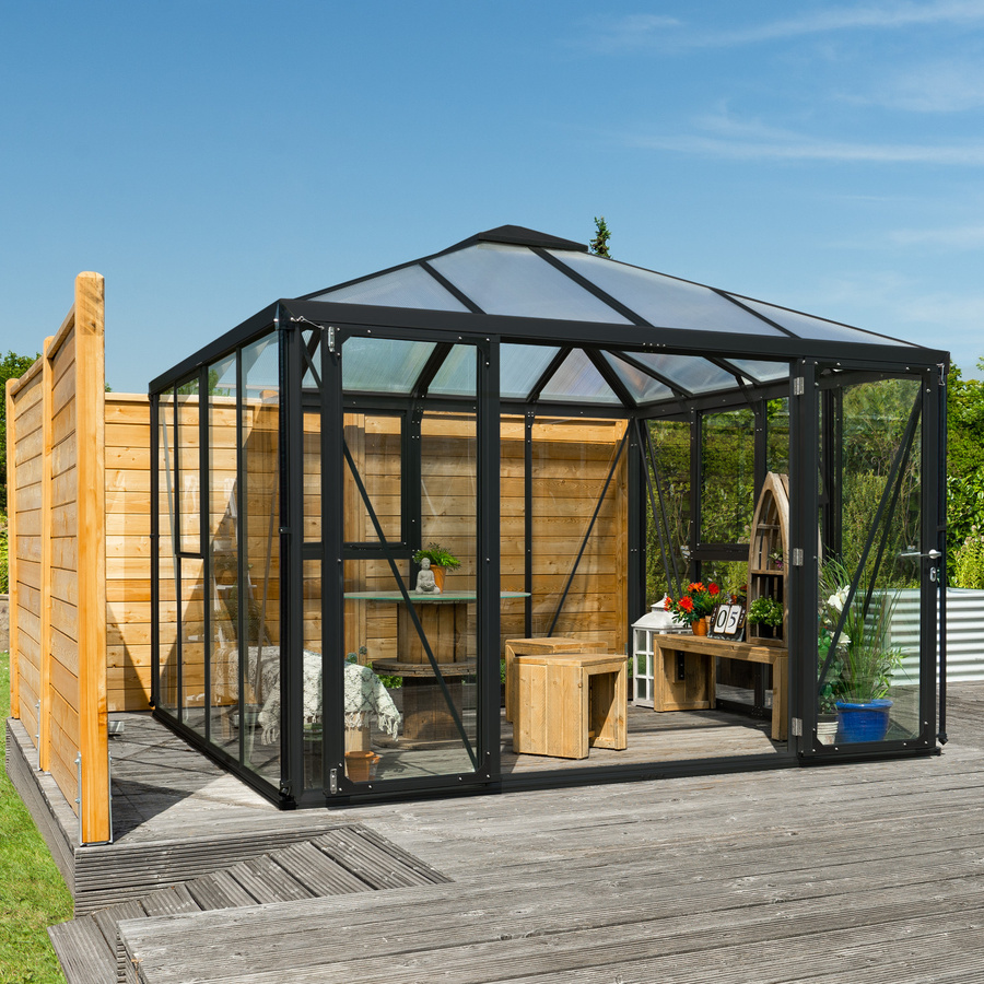 Vitavia Gewächshaus-Pavillon Fortuna in Schwarz mit 3 mm ESG-Glas und 10 mm HKP, 10,2 m² - Bild 3