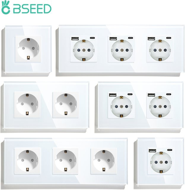 Bseed Wandsteckdose mit Glasscheibe und Kinderschutz, 16A, Weiß - Bild 1