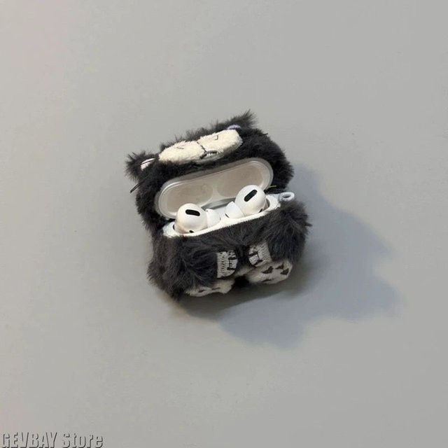 GEVBAY Plüsch Kopfhörerhülle Graue Katze im Anime-Design für AirPods Pro 2, AirPods 1/2/3 und AirPods Pro - Bild 1