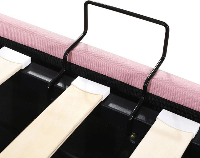 KOMHTOM Gepolstertes Kinderbett mit hydraulischem Stauraum aus weichem Leinenstoff in Rosa, B/T/H: 90 x 200 x 93 cm - Bild 1