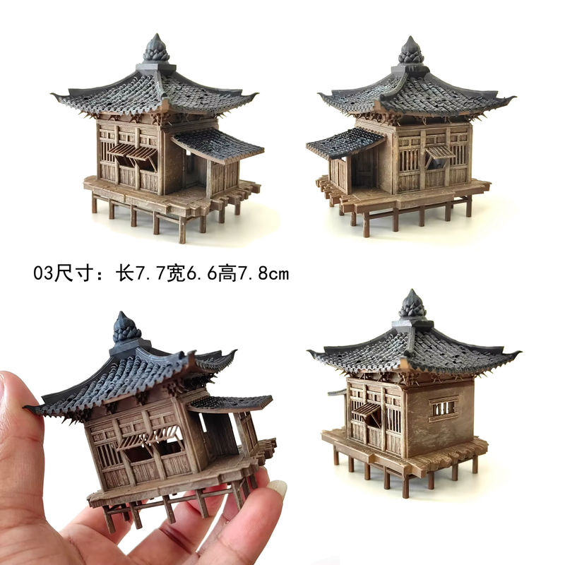 Orientalischer Pavillon aus braunem Holz als Miniatur-Landschaft und Dekoration für dein Mini-Aquarium oder Bonsai-Schreibtisch-Deko - Bild 4
