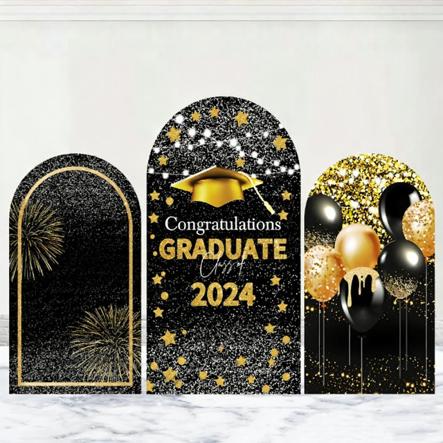LS Custom Abschlussfeier Party Backdrop mit Chiara Arch Wall Design in Schwarz - Bild 1