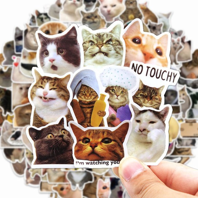 LOLEDE Kawaii Katzen Meme Aufkleber Set, bunte Tier Aufkleber für Scrapbooking, Laptop und Notebook, 100 Stück - Bild 1
