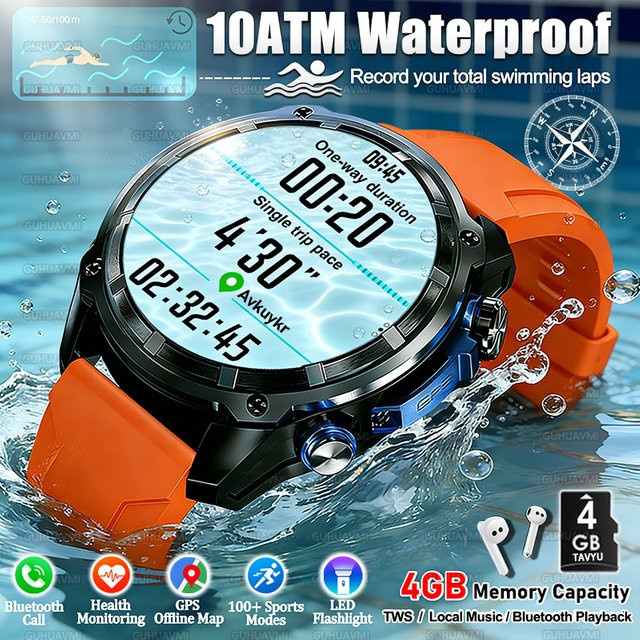 GUHUAVMI Smartwatch, Orange, Silikon, GPS, 10 ATM, Herren - Bild 1
