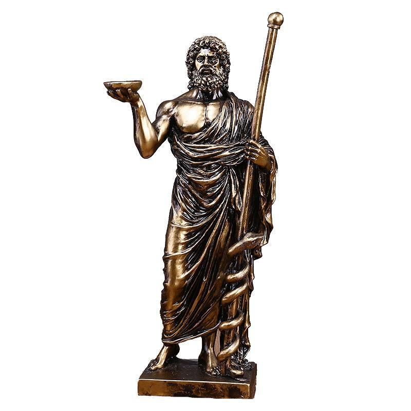 Handbemalte Asklepios-Statue aus Kunstharz als antike Nachahmung für dein Schreibtisch-Dekor, Höhe: 28,0 cm, Breite: 15,0 cm, Tiefe: 7,5 cm - Bild 3