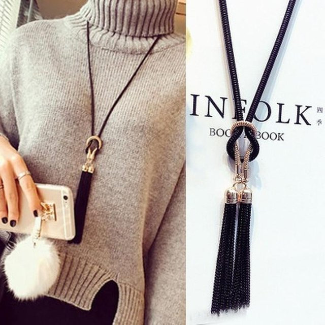 Halskette mit Anhänger Quaste, Acryl, gray, Damen - Bild 1