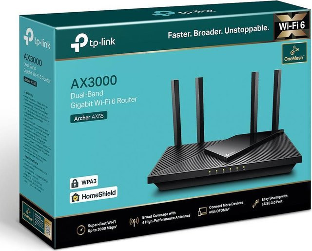 TP-Link Archer AX55 Dual-Band Wi-Fi 6 WLAN-Router mit Gigabit Ethernet in Schwarz - Bild 2