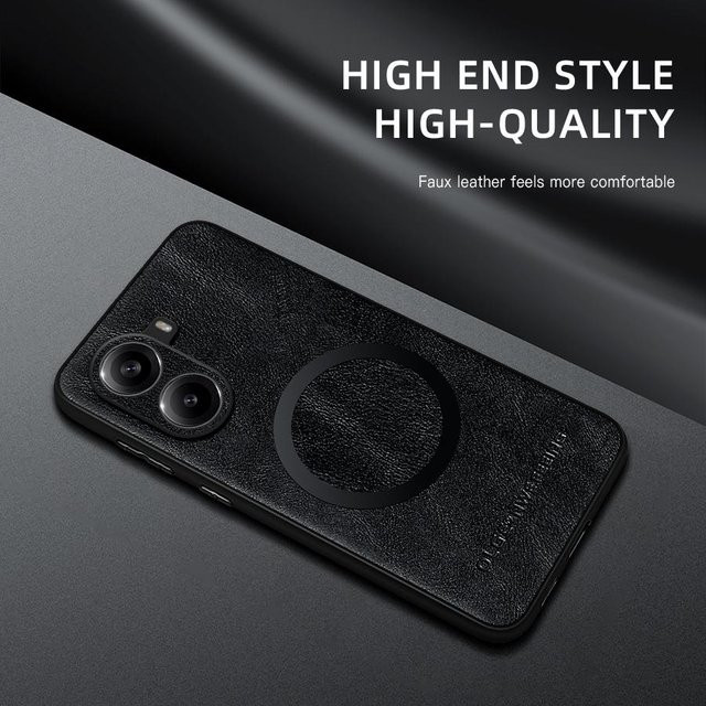 Handyhülle für POCO X7 und POCO X7 Pro aus PU-Leder im Rindsleder-Design in Schwarz mit magnetischem Außenring und stoßfestem Schutz - Bild 1