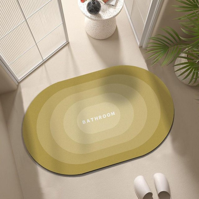 Saugfähige und rutschfeste Badezimmer Fußmatte von Yiran Furniture in Gelb mit floralem Design, B/B: 90 x 60 cm - Bild 1