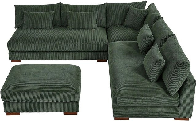 Vente-unique Sofa Sperone in Grün, L-Form mit Cord- und Samtbezug, B/T/H: 275 x 102 x 85 cm - Bild 1