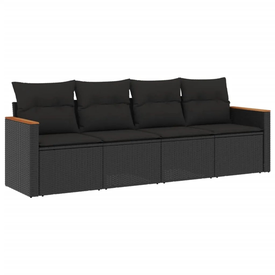 vidaXL 4-tlg. Garten-Sofagarnitur aus Poly-Rattan in Schwarz mit Sitz- und Rückenkissen und pulverbeschichtetem Stahlgestell - Bild 2