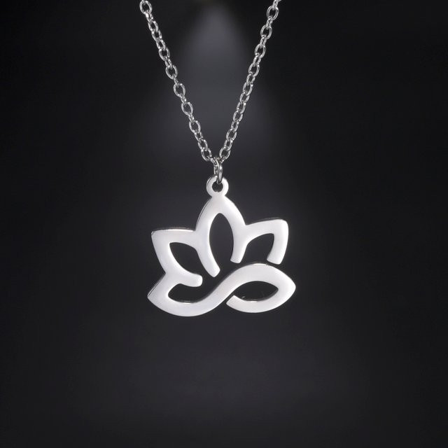 Skyrim Anhänger Halskette, Lotus Blume, Edelstahl, Silber, Damen - Bild 1