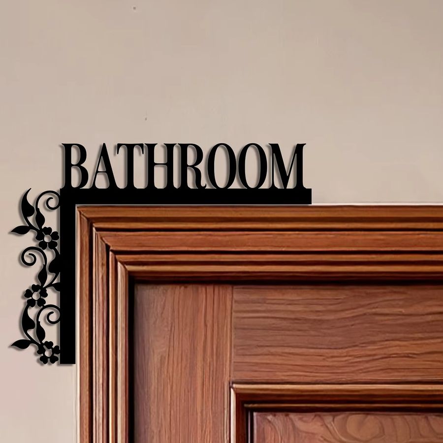 DDPNKL Badezimmer-Türschild aus Schmiedeeisen mit Blumenmuster in Schwarz, Wandmontage - Bild 4