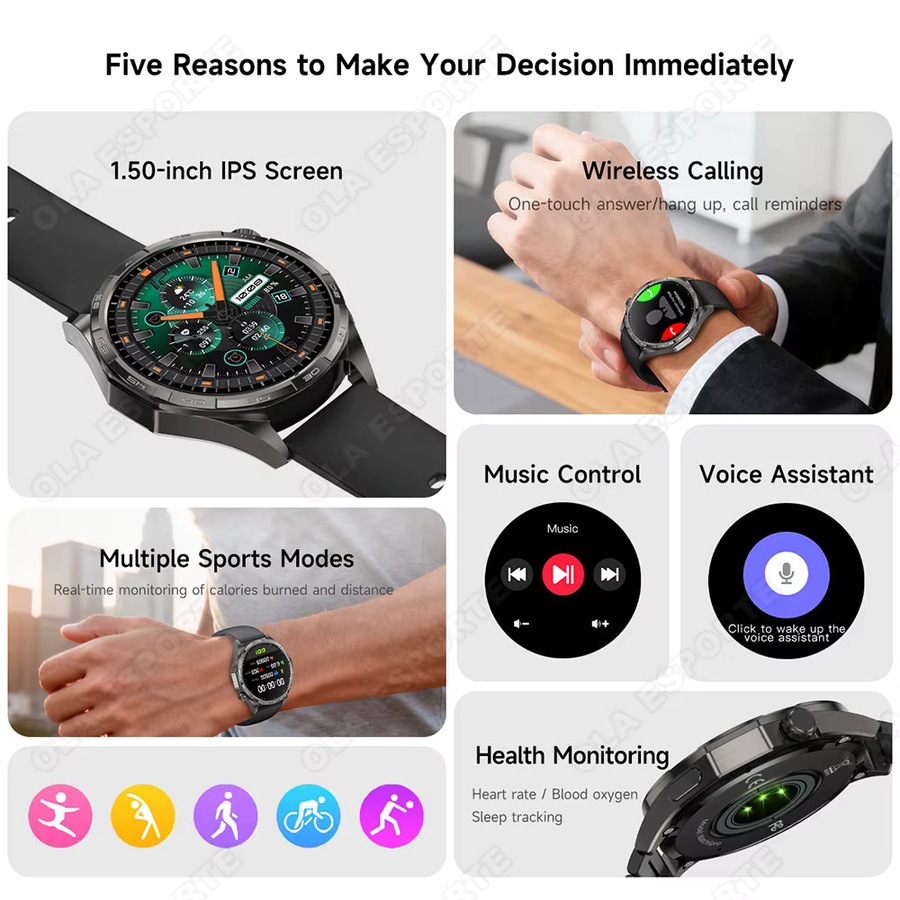 Ola Esporte Smartwatch, Schwarz, Herren, Wasserdicht - Bild 2