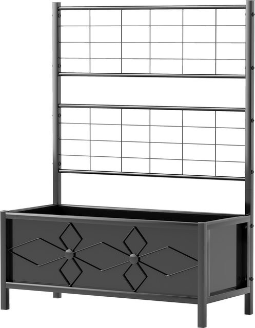 Outsunny Jardinière mit Spalier als erhöhtes Gartenbeet aus verzinktem Stahl mit Diamantmuster in Schwarz, B/T/H: 90 x 40 x 120 cm - Bild 1