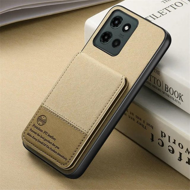 Lederhülle Flip-Portemonnaie mit Kartensteckplatz für Motorola Edge 60, 50 Fusion, 60S, Moto G06, G86 Power, G85, G84, G35, G75, G56 in Beige - Bild 1