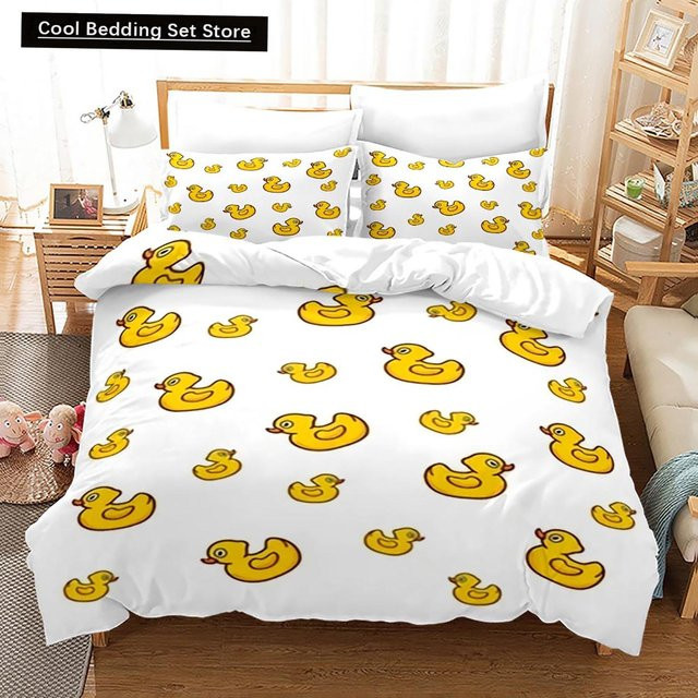 Binchi Fitness Bettwäscheset mit Enten-Motiv in Gelb und Weiß, 3D-Druck aus Mikrofaser, B/H: 135 x 200 cm - Bild 1