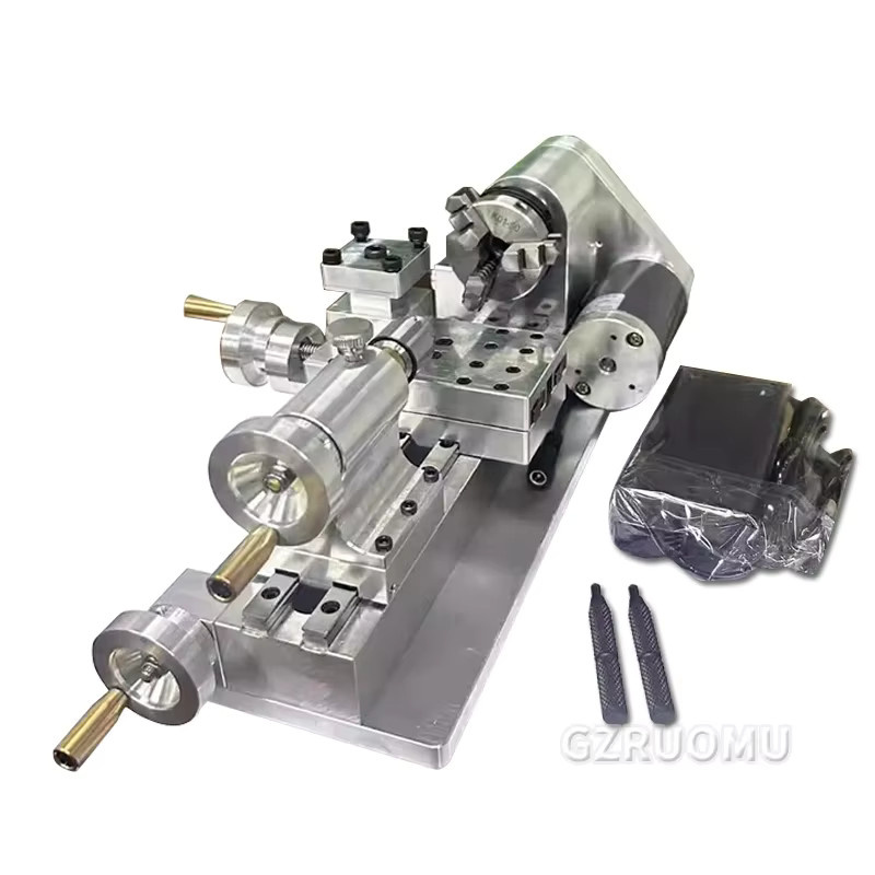 GZRUOMU Multifunktionale Mini-Drehmaschine für Holzbearbeitung, tragbare Desktop-Mikro-Drehmaschine, Silber, 100–2500 U/min - Bild 3
