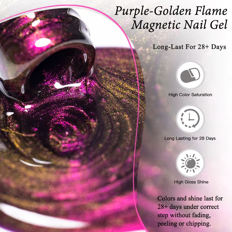 MEET ACROSS Lila-Goldene Flamme Magnetischer Gel Nagellack, 7 ml, Schimmernd - Bild 4