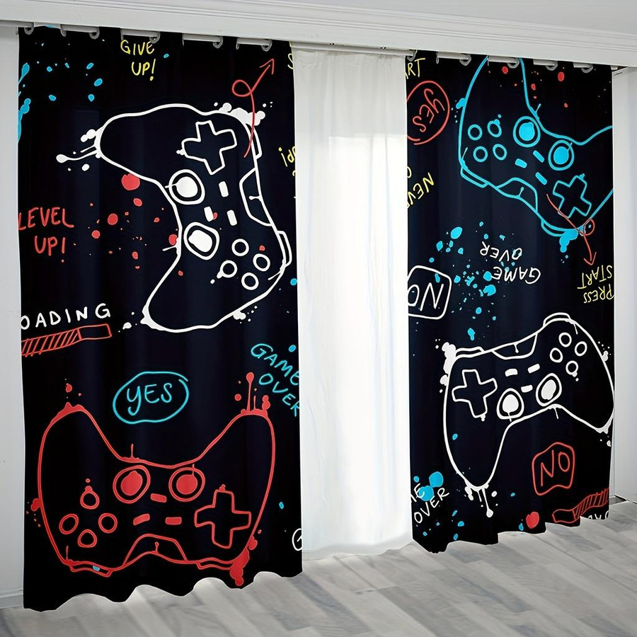 2er-Set Gaming Vorhänge mit 3D-Gamepad-Design für das Kinderzimmer, halbtransparent, Mehrfarbig, Breite: 150 cm, Höhe: 166 cm - Bild 3