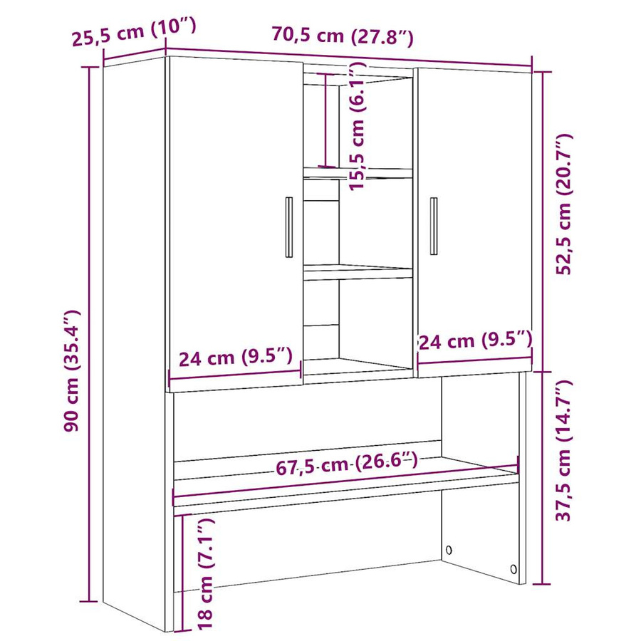 Waschmaschinenschrank Artisan von VD Home Furnishing in Eiche Braun mit Türen und Regalfächern, B/T/H: 70,5 x 25,5 x 90 cm - Bild 3
