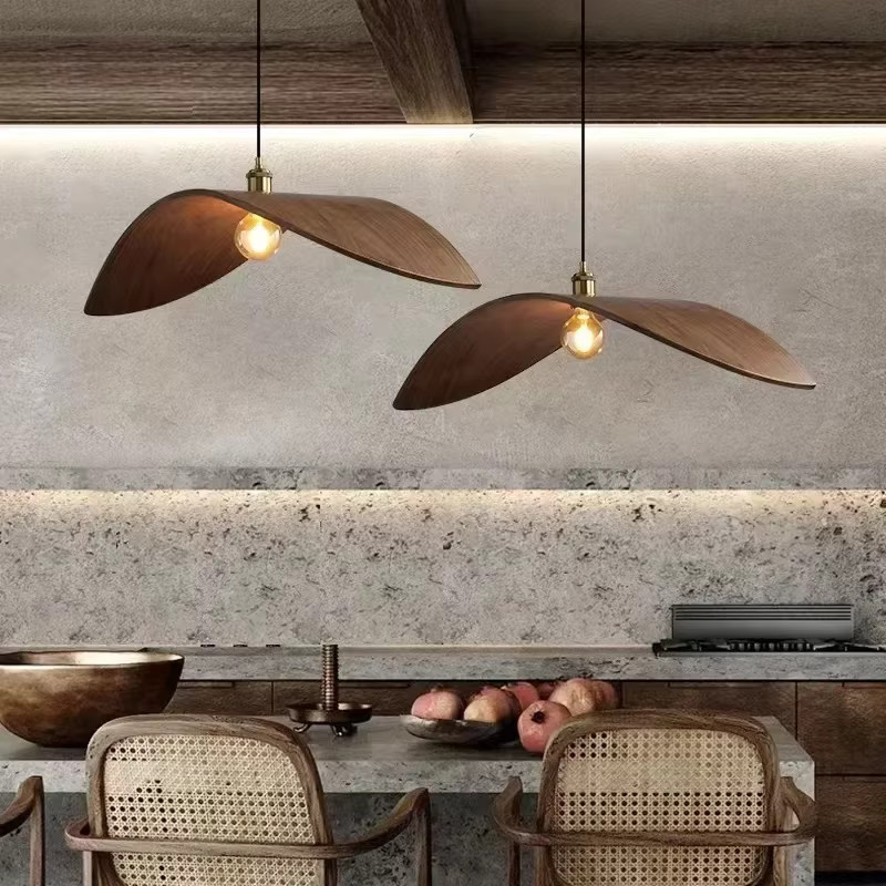 Wushiyu Vintage Holz Pendelleuchte in Braun für Esszimmer, Küche und Restaurant - Bild 2