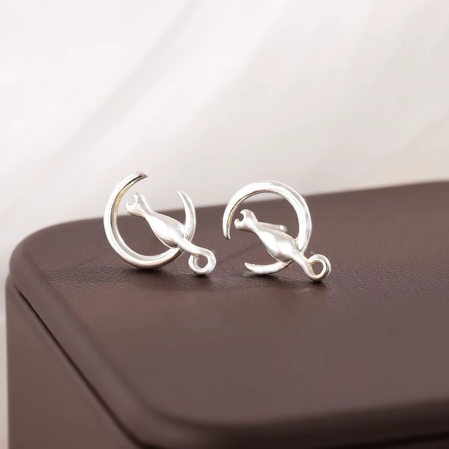 GaGa-Duck Ohrstecker 925 Sterlingsilber, Katze auf dem Mond, Damen - Bild 2