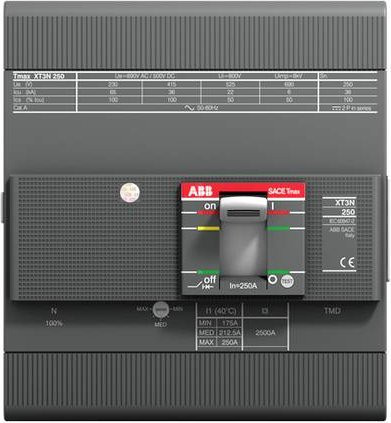 ABB XT3N 250 TMD 200-2 Leistungsschalter in Grau mit einem Einstellbereich von bis zu 2000A und einer Schaltspannung von 220 V/AC bis 690 V/AC - Bild 1