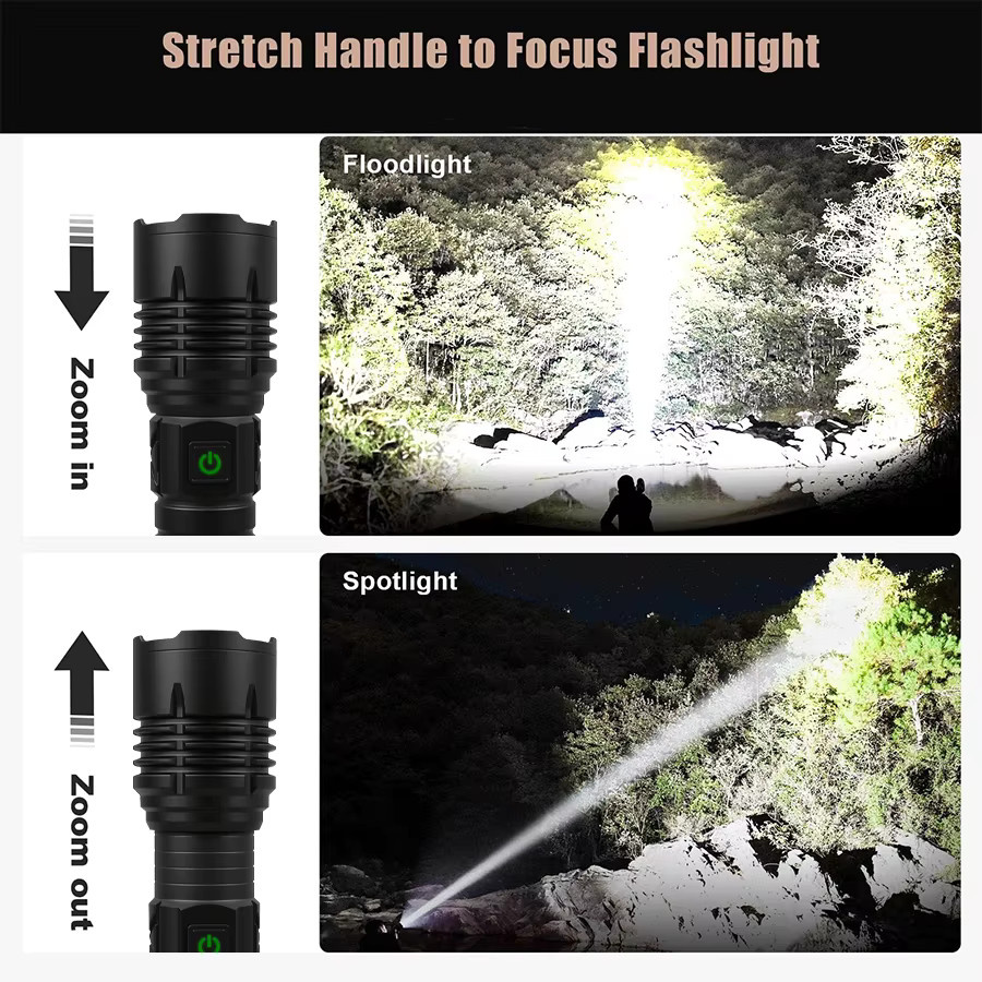 Heinast Taktische LED-Taschenlampe mit Zoom und Zündlinse, wiederaufladbar, Schwarz - Bild 4