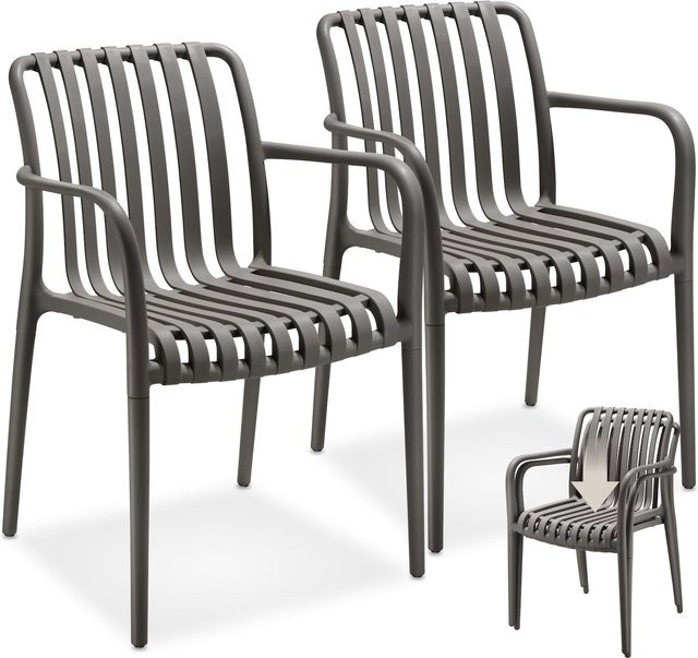 tectake Gartenstühle Alcudia 2er Set Anthrazit, wetterfest, UV-beständig, stapelbar, B/T/H: 54,5 x 58 x 80,5 cm - Bild 1