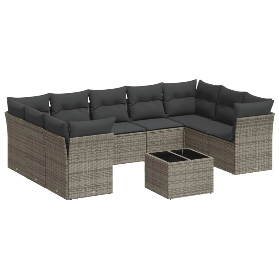 vidaXL 10-tlg Garten-Sofagarnitur aus Poly Rattan in Grau mit Kissen und Stauraum - Bild 2
