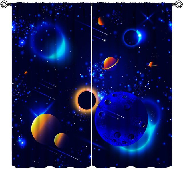 2er-Set Weltraum-Türvorhang mit Galaxien-Design von Yiran Furniture, Blau, Polyester, Breite: 100 cm, Höhe: 130 cm - Bild 1