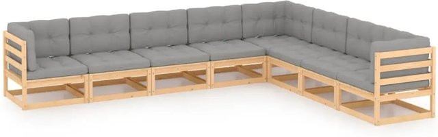 vidaXL 8-teiliges Garten-Lounge-Set aus massivem Kiefernholz in U-Form mit grauen Polsterkissen - Bild 1
