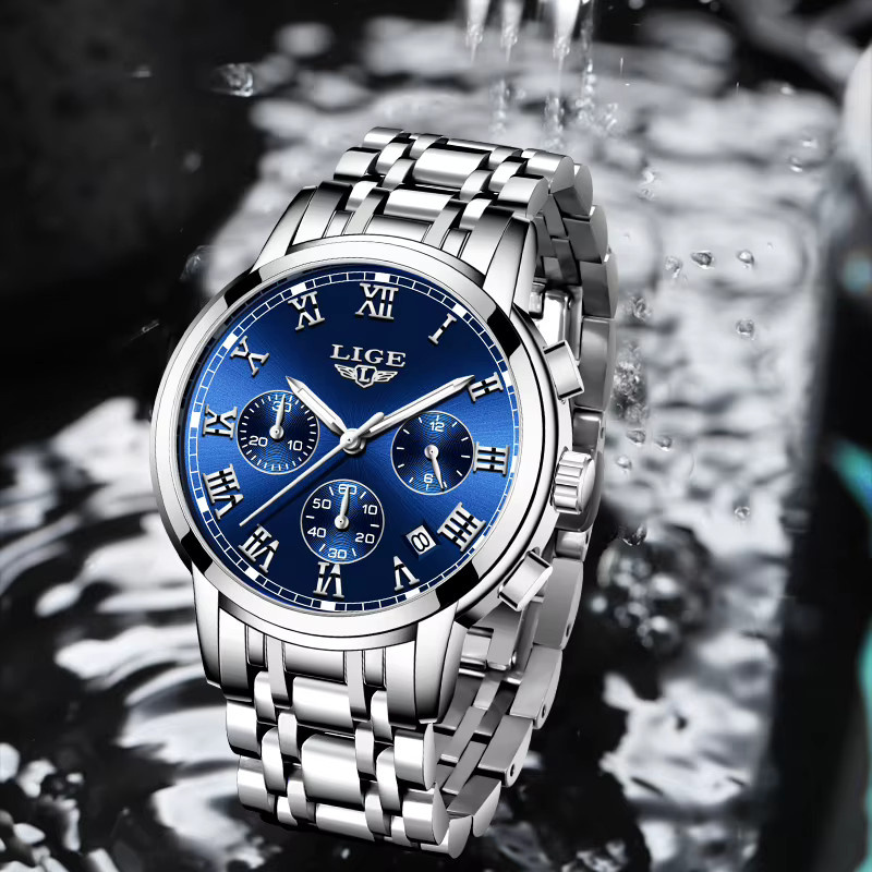 LIGE Chronograph, Quarz, Edelstahl, Blau, Herren - Bild 5