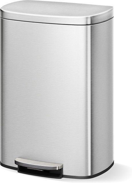 HiMISS Tretmülleimer aus Edelstahl in Silber mit 50 l Fassungsvermögen, Soft-Close-Deckel und herausnehmbarem Inneneimer - Bild 1