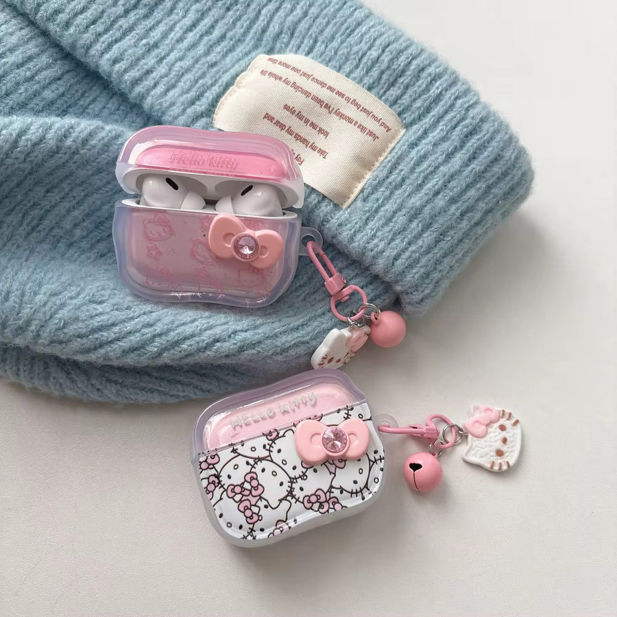 Sanrio Hello Kitty Schutzhülle für Apple AirPods 1 2 3 4 Pro 2 3 mit Schleife in Rot und Schwarz - Bild 3