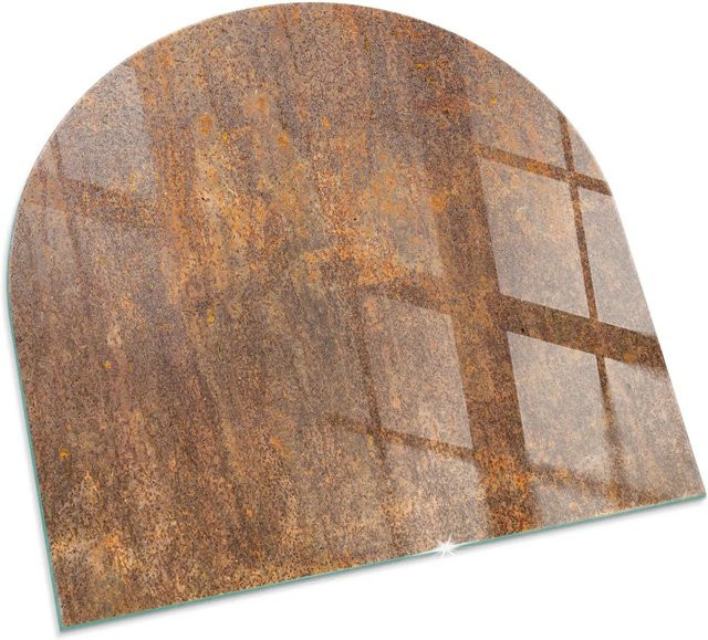Tulup Glasplatte für Kamin in Braun mit Roststruktur auf Metall, Halbkreis, B/T/H: 100 x 100 x 0 cm - Bild 1