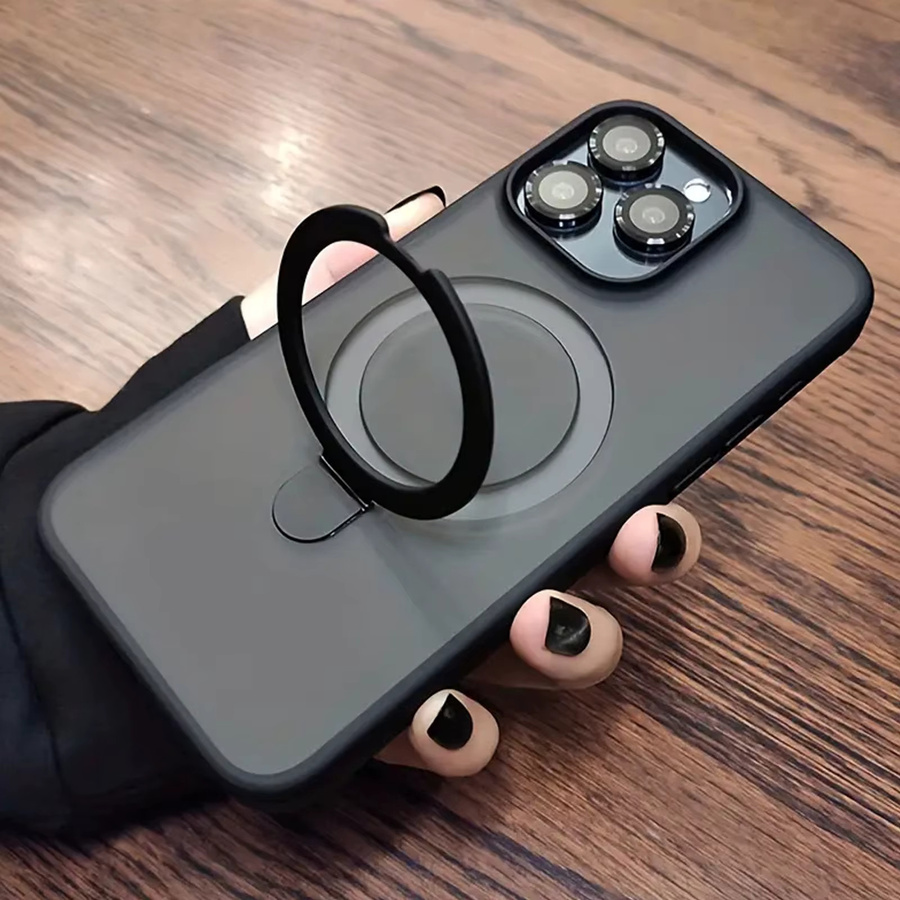 Luxuriöse Handyhülle mit starkem Magnethalter und Linsenschutzfolie für Apple iPhone, Farbe: Schwarz - Bild 3
