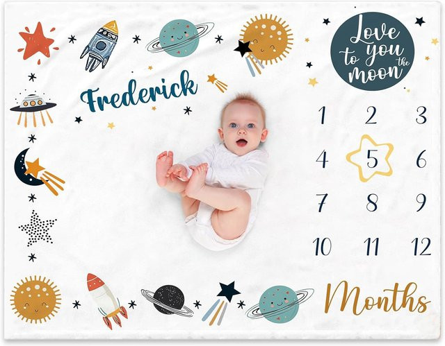 VIKAMA Baby Meilenstein Decke mit Creative Space Print für monatliche Fotos und Wachstumstabelle für Neugeborene - Bild 1