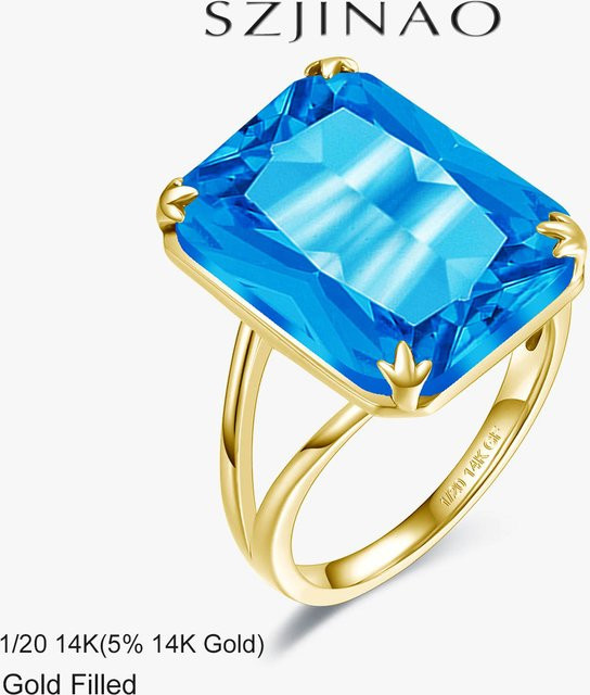 szjinao Ring, Blauer Topas, 14 Karat Gold gefüllt, Unisex, Vintage - Bild 1