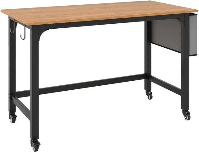 Costway Computertisch mit Rollen in Beige und Braun, moderner Schreibtisch für das Home-Office, B/T/H: 95 x 60 x 76 cm - Bild 1