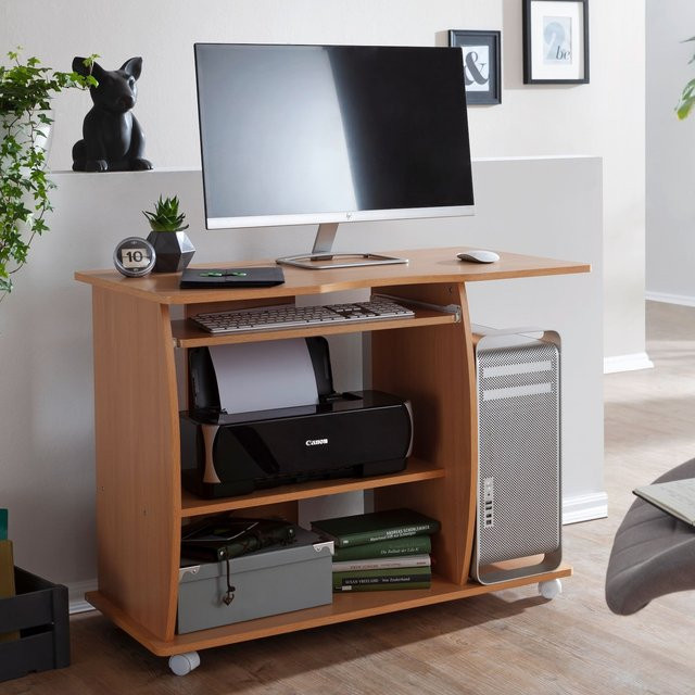 Finebuy Laptoptisch Computertisch in Buche mit Rollen und Tastaturauszug, Modernes Design in Braun - Bild 1