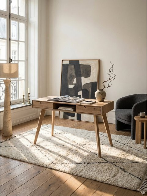Schreibtisch KADIMA DESIGN in Eiche-Dekor mit Massivholzbeinen im skandinavischen Stil, B/T/H: 120 x 55 x 77 cm - Bild 1